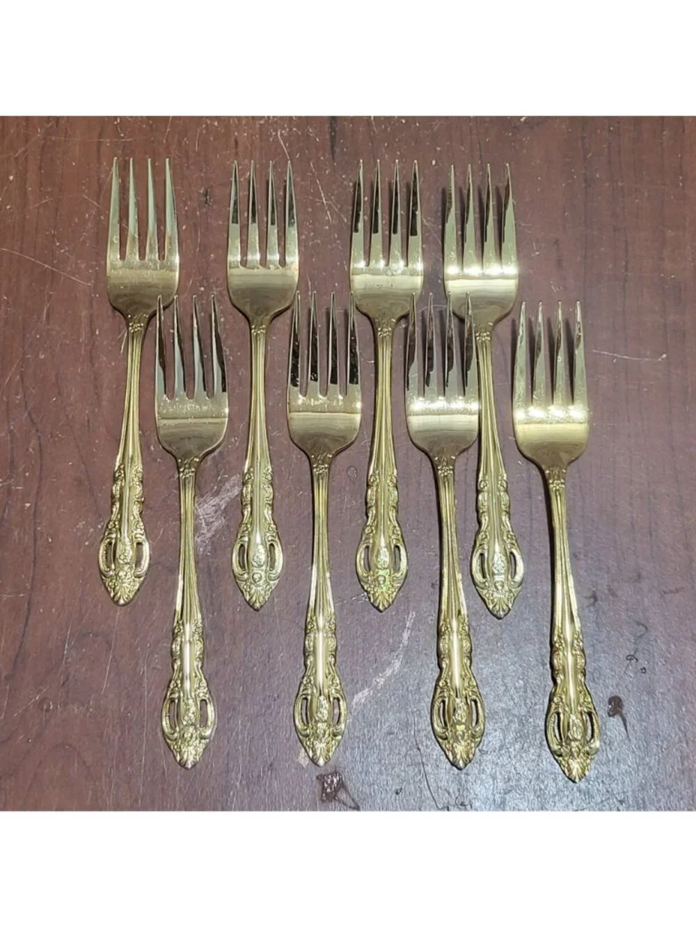 40 Piece Gold Electroplated Flatware Pierced Design Marked Stainless Steel Korea